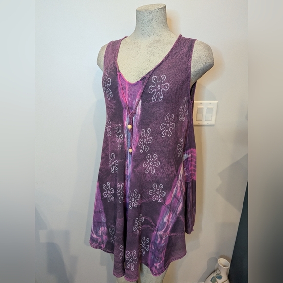 PAPA Vancouver rayon trapeze dress or tunic. Purple pink & white tie Dye, OS - Picture 1 of 11
